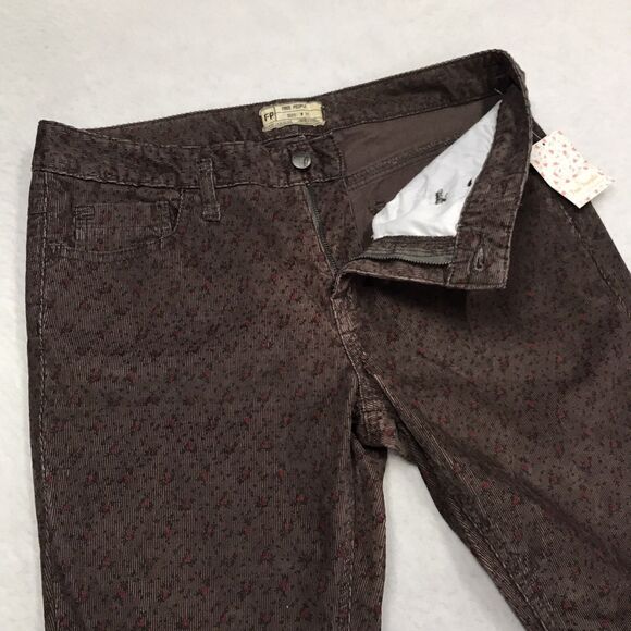 NWT FREE PEOPLE Corduroy Jean Women 34x31 Brown Ditsy Rose Floral Print Slim - Picture 4 of 16